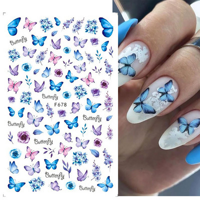 3D naljepnice za nokte Cvijeće Ružičasto Ljubičasta Akvarel Tinta Cvijeće Listovi Geometrijske linije Latice Naljepnice za Nail Art Manikura Dekoracija