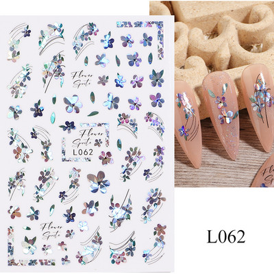 3D naljepnice za nokte Cvijeće Ružičasto Ljubičasta Akvarel Tinta Cvijeće Listovi Geometrijske linije Latice Naljepnice za Nail Art Manikura Dekoracija