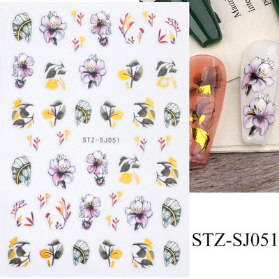 3D naljepnice za nokte Cvijeće Ružičasto Ljubičasta Akvarel Tinta Cvijeće Listovi Geometrijske linije Latice Naljepnice za Nail Art Manikura Dekoracija