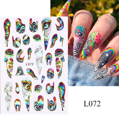 3D naljepnice za nokte Cvijeće Ružičasto Ljubičasta Akvarel Tinta Cvijeće Listovi Geometrijske linije Latice Naljepnice za Nail Art Manikura Dekoracija
