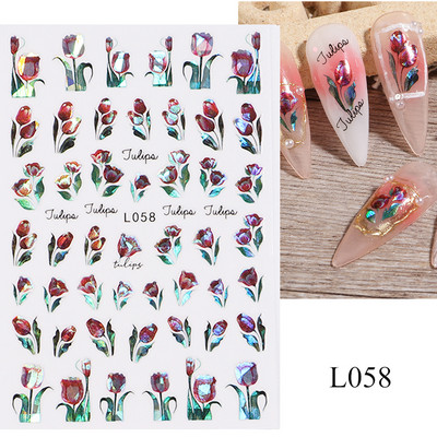 3D naljepnice za nokte Cvijeće Ružičasto Ljubičasta Akvarel Tinta Cvijeće Listovi Geometrijske linije Latice Naljepnice za Nail Art Manikura Dekoracija