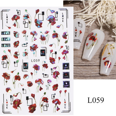 3D naljepnice za nokte Cvijeće Ružičasto Ljubičasta Akvarel Tinta Cvijeće Listovi Geometrijske linije Latice Naljepnice za Nail Art Manikura Dekoracija