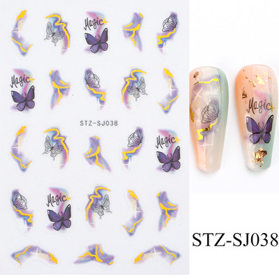 3D naljepnice za nokte Cvijeće Ružičasto Ljubičasta Akvarel Tinta Cvijeće Listovi Geometrijske linije Latice Naljepnice za Nail Art Manikura Dekoracija