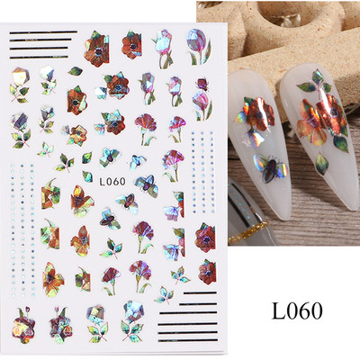 3D naljepnice za nokte Cvijeće Ružičasto Ljubičasta Akvarel Tinta Cvijeće Listovi Geometrijske linije Latice Naljepnice za Nail Art Manikura Dekoracija