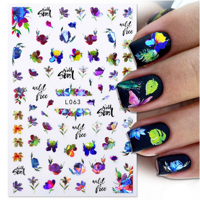 3D naljepnice za nokte Cvijeće Ružičasto Ljubičasta Akvarel Tinta Cvijeće Listovi Geometrijske linije Latice Naljepnice za Nail Art Manikura Dekoracija