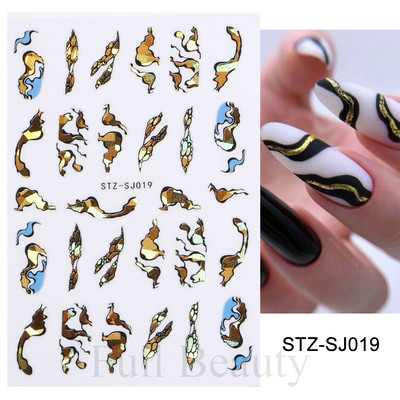 3D naljepnice za nokte Cvijeće Ružičasto Ljubičasta Akvarel Tinta Cvijeće Listovi Geometrijske linije Latice Naljepnice za Nail Art Manikura Dekoracija