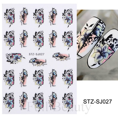 3D naljepnice za nokte Cvijeće Ružičasto Ljubičasta Akvarel Tinta Cvijeće Listovi Geometrijske linije Latice Naljepnice za Nail Art Manikura Dekoracija