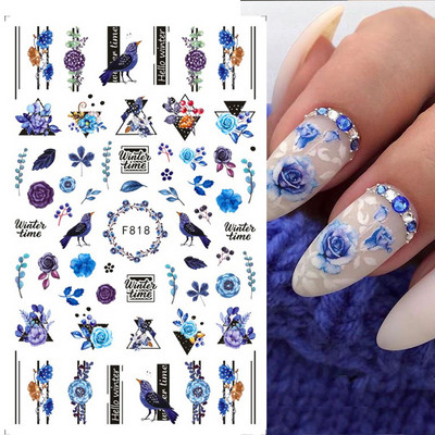 3D naljepnice za nokte Cvijeće Ružičasto Ljubičasta Akvarel Tinta Cvijeće Listovi Geometrijske linije Latice Naljepnice za Nail Art Manikura Dekoracija