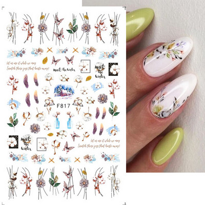 3D naljepnice za nokte Cvijeće Ružičasto Ljubičasta Akvarel Tinta Cvijeće Listovi Geometrijske linije Latice Naljepnice za Nail Art Manikura Dekoracija