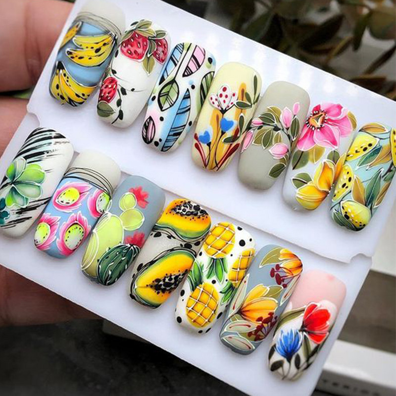3D naljepnice za nokte Cvijeće Ružičasto Ljubičasta Akvarel Tinta Cvijeće Listovi Geometrijske linije Latice Naljepnice za Nail Art Manikura Dekoracija