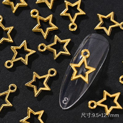 100/10gab 3D sakausējuma luksusa sudraba zvaigžņu nagu piekariņi dobi pīrsingi, piekaramie rotaslietas nagu mākslas rotājumi, DIY kulonu manikīrs