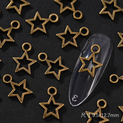 100/10gab 3D sakausējuma luksusa sudraba zvaigžņu nagu piekariņi dobi pīrsingi, piekaramie rotaslietas nagu mākslas rotājumi, DIY kulonu manikīrs