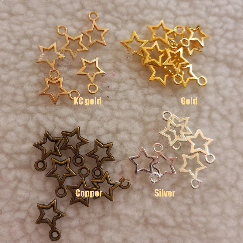 100/10gab 3D sakausējuma luksusa sudraba zvaigžņu nagu piekariņi dobi pīrsingi, piekaramie rotaslietas nagu mākslas rotājumi, DIY kulonu manikīrs