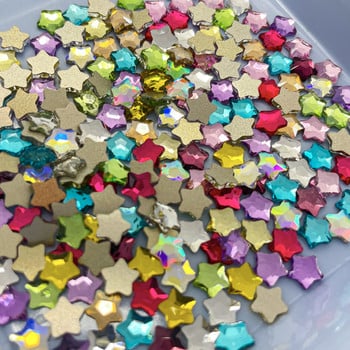 100 бр. Многоцветни стъклени звезди за ноктопластика със стрази 6 мм мини скъпоценни камъни с плосък гръб за Направи си сам ноктопластика Стразови аксесоари Маникюр