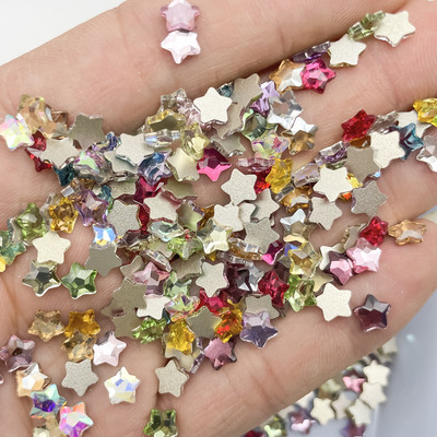 100 τμχ Πολύχρωμα Glass Star Nail Art Rhinestones 6mm Flatback Mini Gem Stones For DIY Nail Art Strass Accessories Manicure