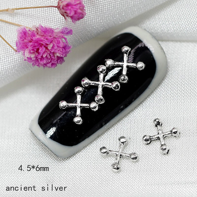 20gab. Punk Diagonāls nagu mākslas šarms 3D metāls, sens zelta/sudraba X formas nagu dekors, DIY japāņu nagu daļu aksesuāri