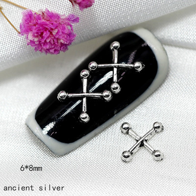 20gab. Punk Diagonāls nagu mākslas šarms 3D metāls, sens zelta/sudraba X formas nagu dekors, DIY japāņu nagu daļu aksesuāri