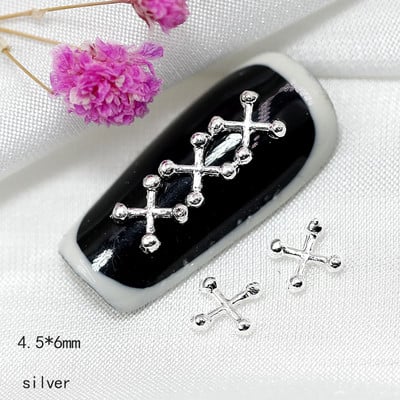 20gab. Punk Diagonāls nagu mākslas šarms 3D metāls, sens zelta/sudraba X formas nagu dekors, DIY japāņu nagu daļu aksesuāri