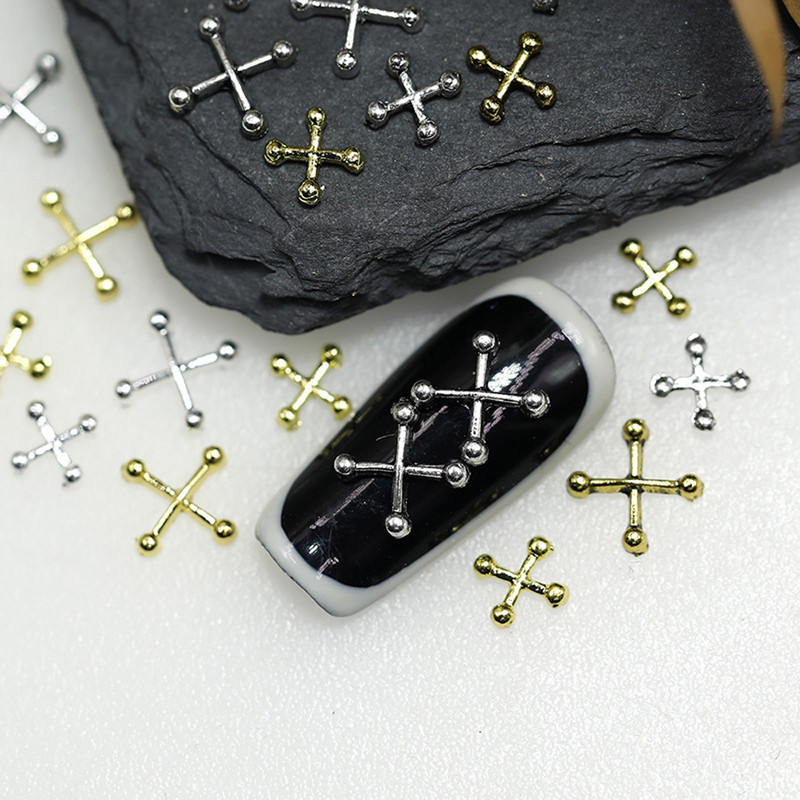 20gab. Punk Diagonāls nagu mākslas šarms 3D metāls, sens zelta/sudraba X formas nagu dekors, DIY japāņu nagu daļu aksesuāri