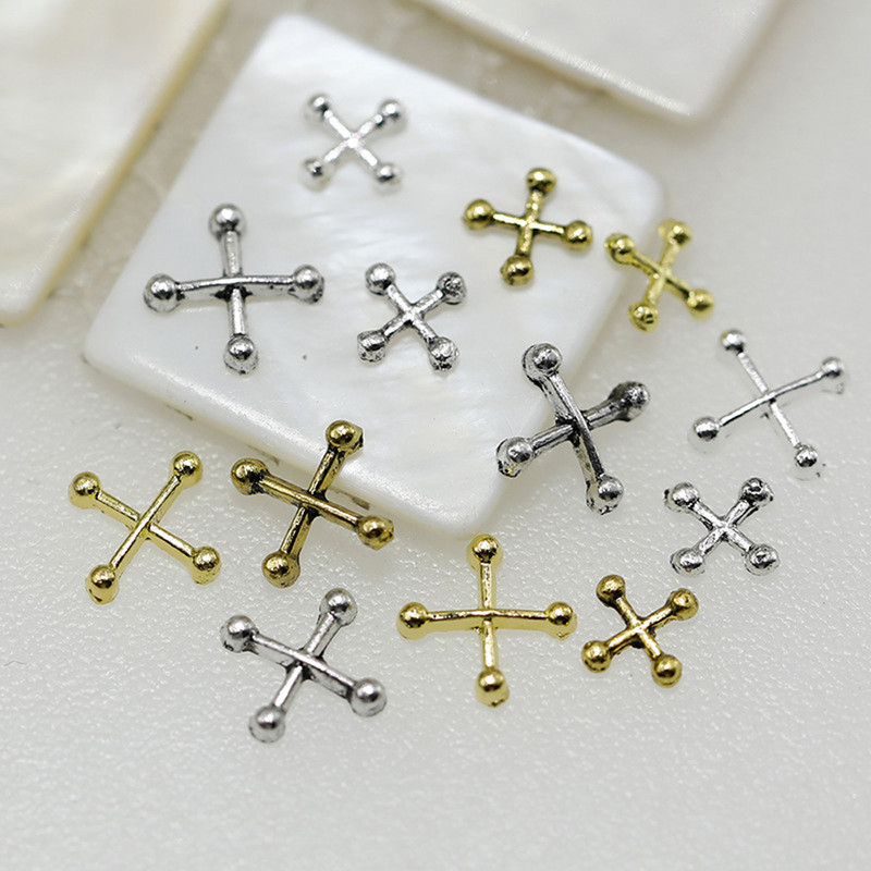 20gab. Punk Diagonāls nagu mākslas šarms 3D metāls, sens zelta/sudraba X formas nagu dekors, DIY japāņu nagu daļu aksesuāri