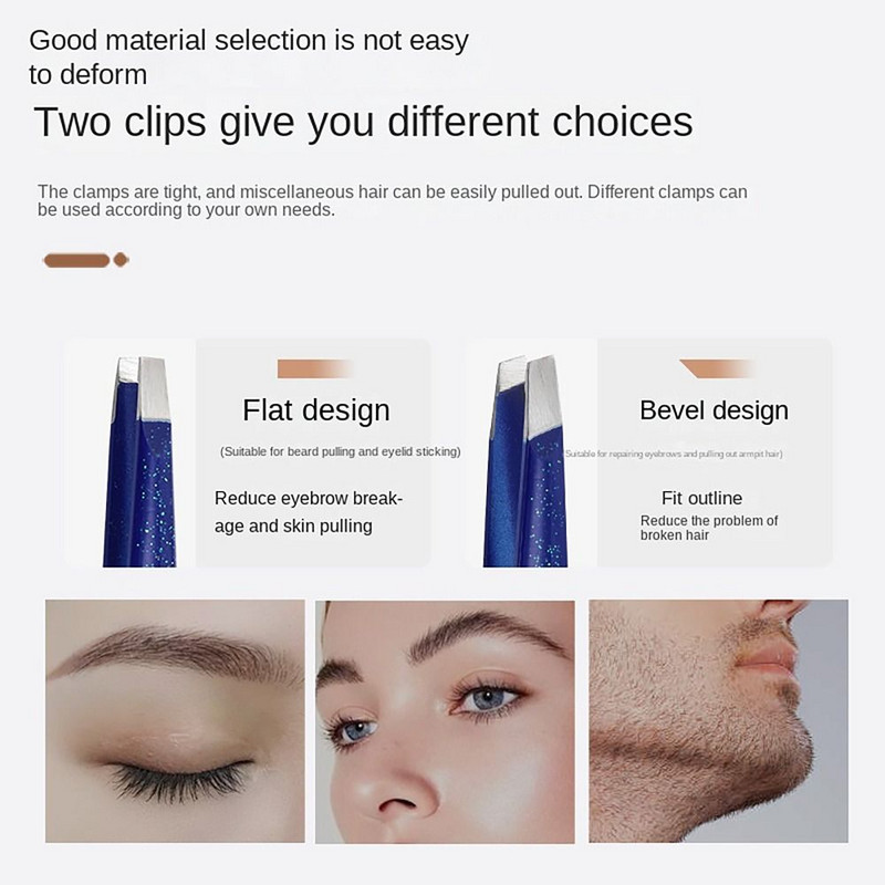 Nerūsējošā tērauda uzacu saspraudes Portatīvie skaistumkopšanas rīki Bārdas noņemšanai Sejai Plakanu un slīpu uzacu pincetes Sieviešu skaistums