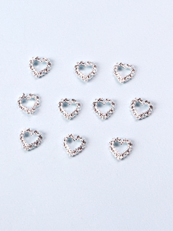 10 τμχ Ασημένιο κράμα καρδιάς Nail Art Charm 3D Sailor Metal Diamond Hollow Heart Love Nail Jewelry Πολυτελή αξεσουάρ νυχιών