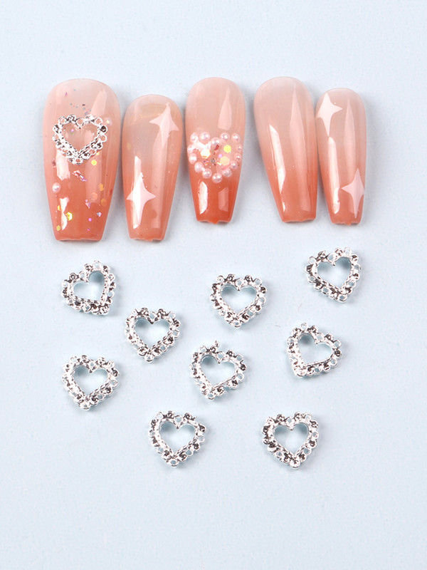10 komada Srebrno srce od legure Nail Art šarm 3D Sailor Metalni dijamant Šuplje srce Ljubav Nakit za nokte Luksuzni dodaci za nokte