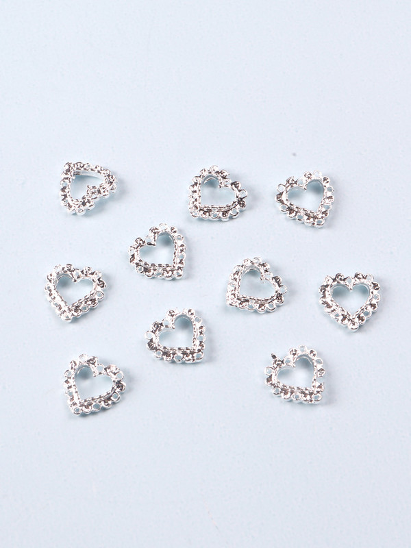 10 komada Srebrno srce od legure Nail Art šarm 3D Sailor Metalni dijamant Šuplje srce Ljubav Nakit za nokte Luksuzni dodaci za nokte