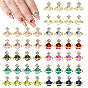 10 τμχ Luxury Shiny Planet Nail Charms Κράμα μεταλλικό 3D Crystal Nail Art Rhinestone Asseccoried Bling Diamond Διακόσμηση μανικιούρ