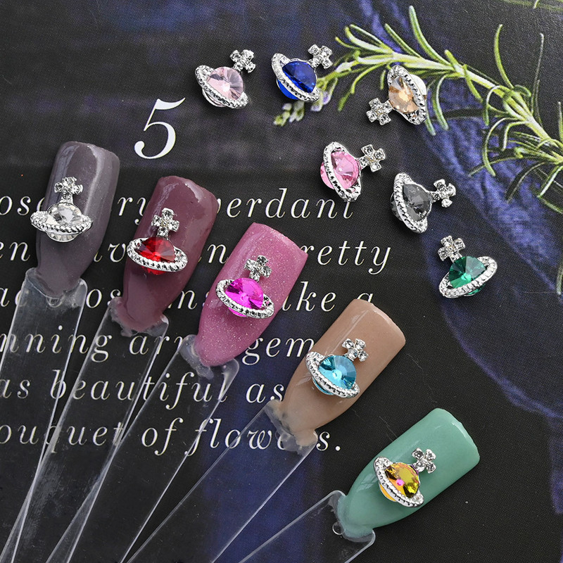 10 gab. Luksusa spīdīgs planētas nagu piekariņi, sakausējums metāls, 3D kristāla nagu māksla