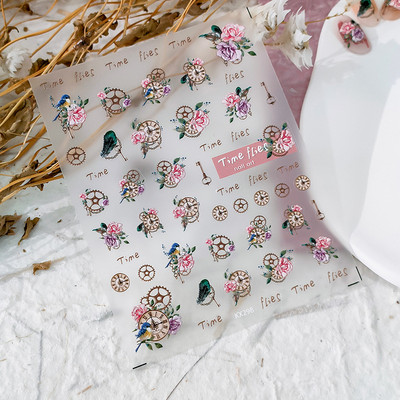 Akrila gravēta nagu uzlīme Holographi Blue Flowers Gold Line pašlīmējošie nagu pārneses slīdņi Aptinumi manikīrs folijas Z0661