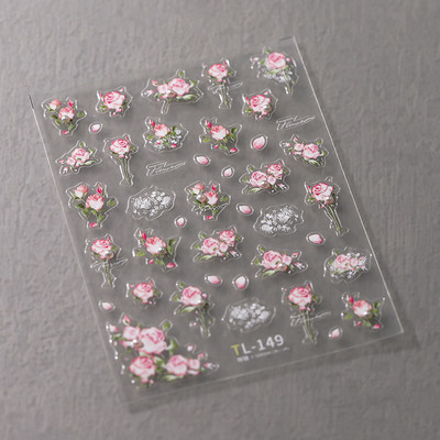 Akrila gravēta nagu uzlīme Holographi Blue Flowers Gold Line pašlīmējošie nagu pārneses slīdņi Aptinumi manikīrs folijas Z0661