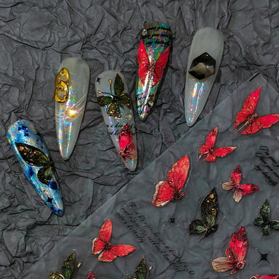 Akrila gravēta nagu uzlīme Holographi Blue Flowers Gold Line pašlīmējošie nagu pārneses slīdņi Aptinumi manikīrs folijas Z0661