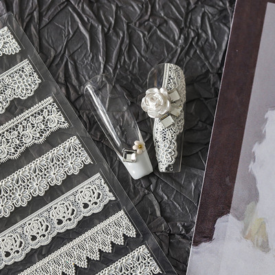 Akrila gravēta nagu uzlīme Holographi Blue Flowers Gold Line pašlīmējošie nagu pārneses slīdņi Aptinumi manikīrs folijas Z0661