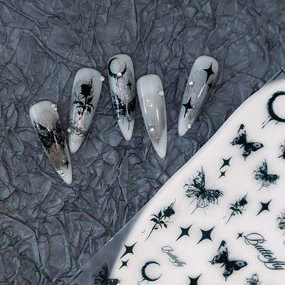 Akrila gravēta nagu uzlīme Holographi Blue Flowers Gold Line pašlīmējošie nagu pārneses slīdņi Aptinumi manikīrs folijas Z0661