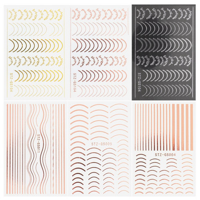 6gab 3D svītru lentes līnijas nagu uzlīmes rozā zelta metāla burti uzlīmes izliektas sloksnes nagu mākslas slīdņi manikīra dekori