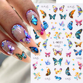 Lāzerzils tauriņš 3D nagu uzlīmes Hologrāfiskas krāsainas ģeometrijas uzlīmes DIY uzlīmes Dizaini nagu mākslas manikīra rotājumiem