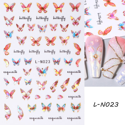 Lāzerzils tauriņš 3D nagu uzlīmes Hologrāfiskas krāsainas ģeometrijas uzlīmes DIY uzlīmes Dizaini nagu mākslas manikīra rotājumiem