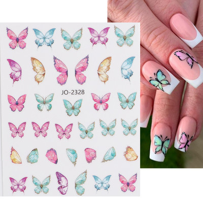 Lāzerzils tauriņš 3D nagu uzlīmes Hologrāfiskas krāsainas ģeometrijas uzlīmes DIY uzlīmes Dizaini nagu mākslas manikīra rotājumiem