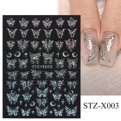 Lāzerzils tauriņš 3D nagu uzlīmes Hologrāfiskas krāsainas ģeometrijas uzlīmes DIY uzlīmes Dizaini nagu mākslas manikīra rotājumiem