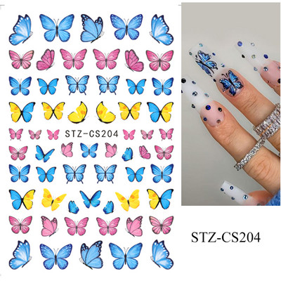 Lāzerzils tauriņš 3D nagu uzlīmes Hologrāfiskas krāsainas ģeometrijas uzlīmes DIY uzlīmes Dizaini nagu mākslas manikīra rotājumiem