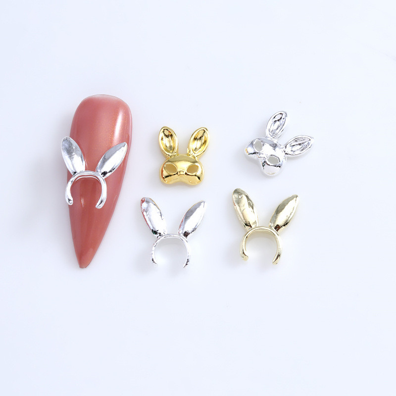 10 buc. Mască de iepure auriu, argintiu, urechi, unghii, farfurii pentru unghii, aliaj, metal, decorațiuni, nituri, bijuterii, accesorii, accesorii pentru manichiură 3D