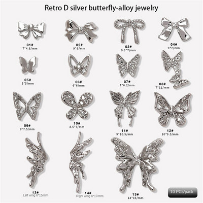 10 бр./компл. Bownot Nails Art Decoration Jewelry Луксозни кристали Crystal 3D Metal Butterfly Nail Manicure Accessories Tools