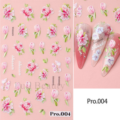 1Gb Sakuras Uzlīmes Nagiem 5D Reljefs Pavasara Ķiršu Zieds Tulpes Peonija Ziedi Ziedlapiņas Slīdņi Manikīra Dekorācija LAPro010