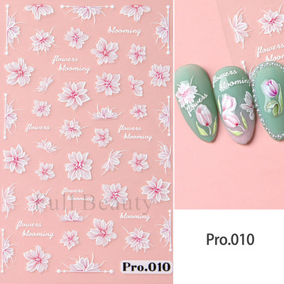 1Gb Sakuras Uzlīmes Nagiem 5D Reljefs Pavasara Ķiršu Zieds Tulpes Peonija Ziedi Ziedlapiņas Slīdņi Manikīra Dekorācija LAPro010