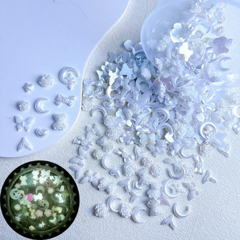 50 τμχ Random Mixed Resin Flower Butterfly Nail Charms Cute White Pink Star Moon Rabbit for Nail Art Decorations Αξεσουάρ DIY