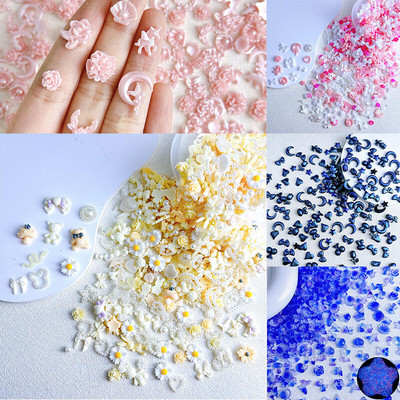 50 τμχ Random Mixed Resin Flower Butterfly Nail Charms Cute White Pink Star Moon Rabbit for Nail Art Decorations Αξεσουάρ DIY