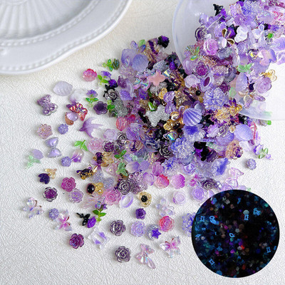 50 komada nasumične miješane smole, cvijet, leptir, privjesci za nokte, slatka bijela ružičasta zvijezda, mjesec, zec za ukrase za nokte DIY pribor