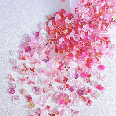 50 komada nasumične miješane smole, cvijet, leptir, privjesci za nokte, slatka bijela ružičasta zvijezda, mjesec, zec za ukrase za nokte DIY pribor