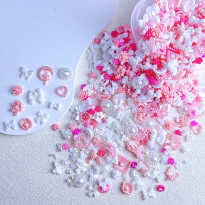 50 komada nasumične miješane smole, cvijet, leptir, privjesci za nokte, slatka bijela ružičasta zvijezda, mjesec, zec za ukrase za nokte DIY pribor
